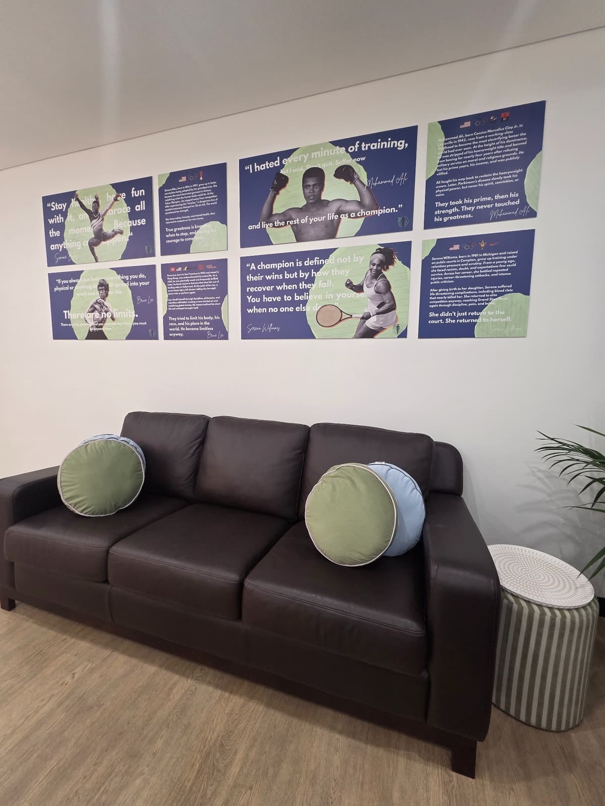 Motivational lounge with athlete posters at Nepean Advanced Rehab