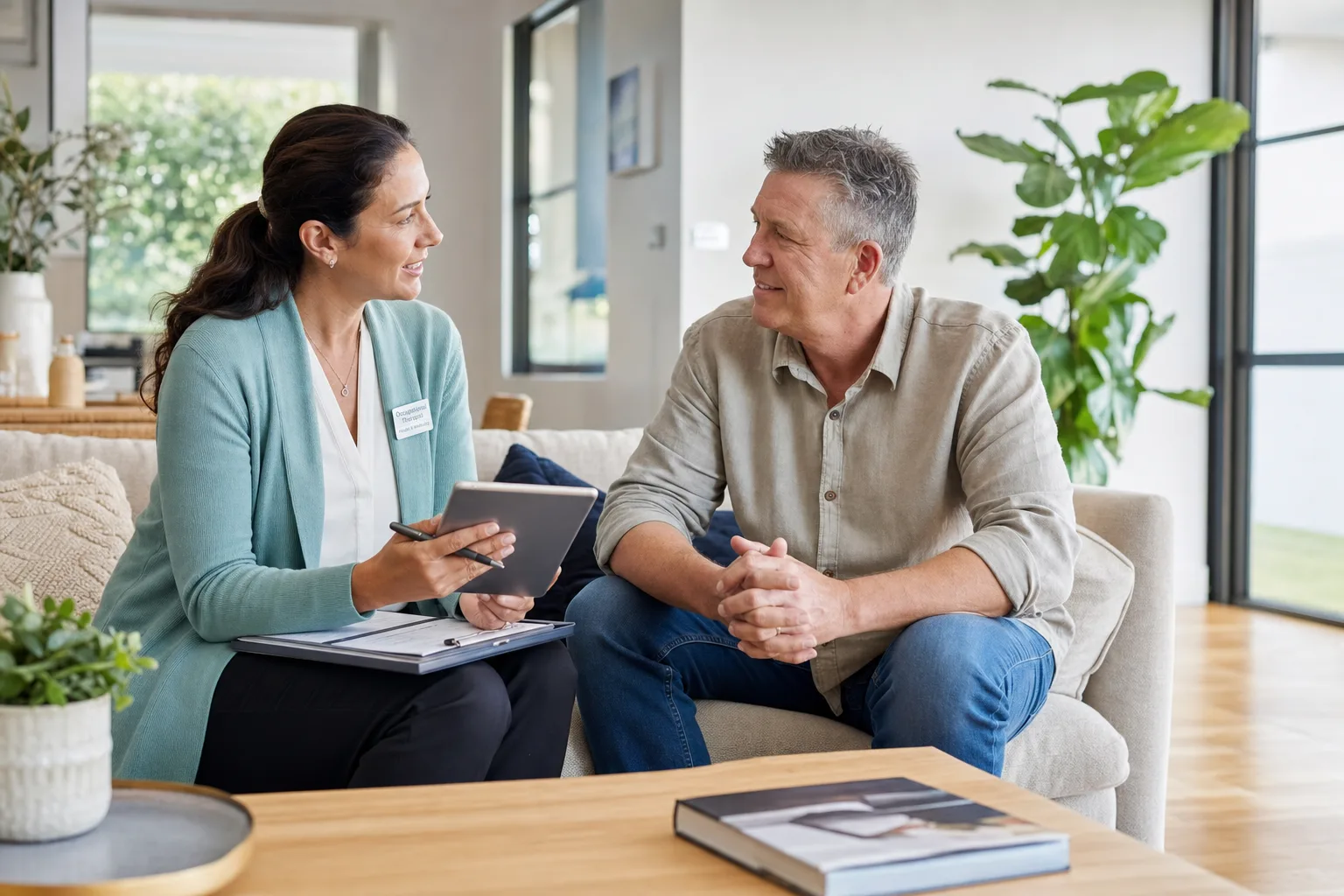 Occupational Therapist conducting a Functional Capacity Assessment in a home environment