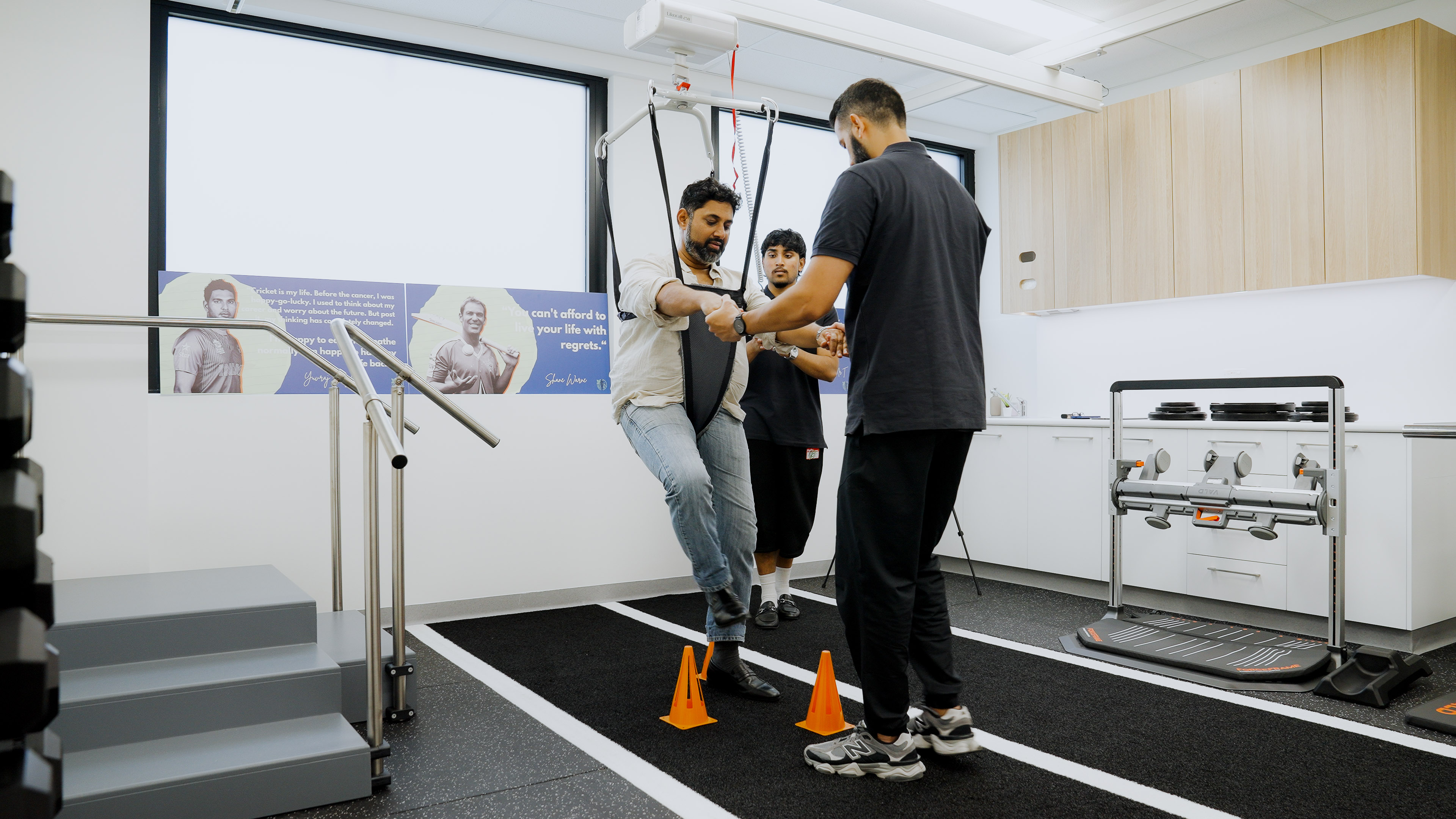 Assisted walking therapy session at Nepean Advanced Rehab
