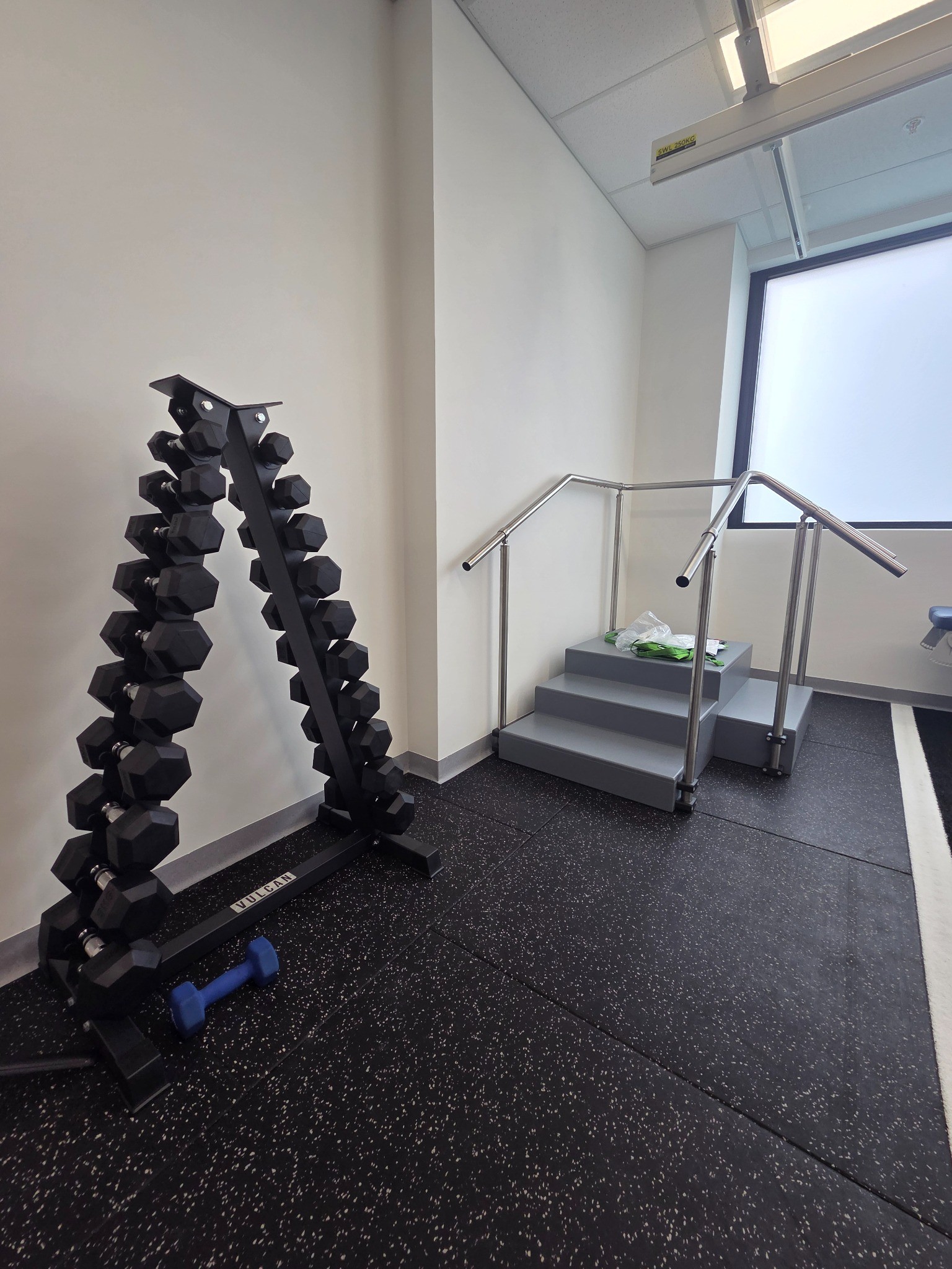 Rehabilitation gym space with equipment